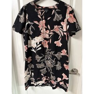Nicole Miller Original Sheath Dress Women's Size S Black Floral Linen Blend